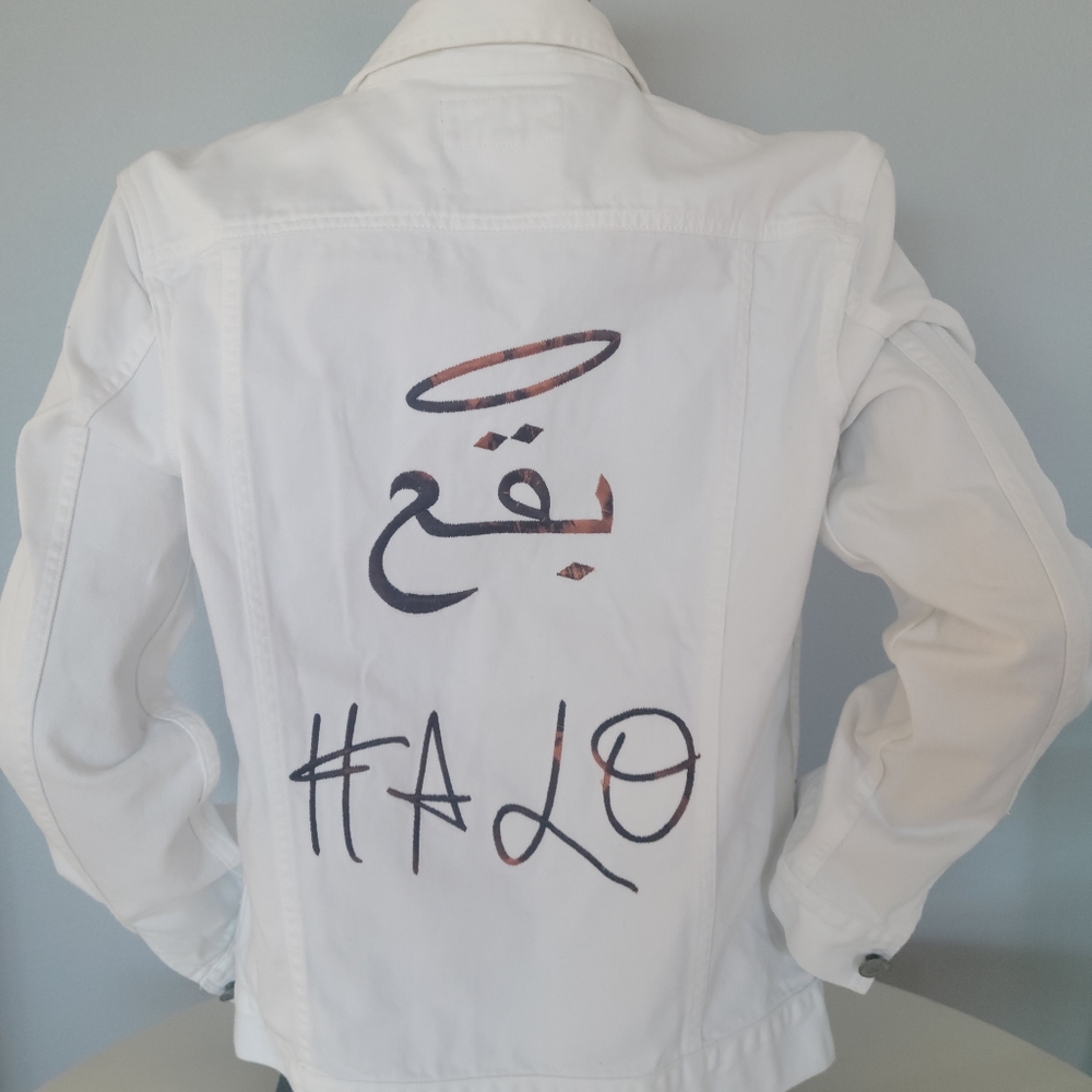 ALL SAINTS White Embroidered Denim Jacket sz Med
